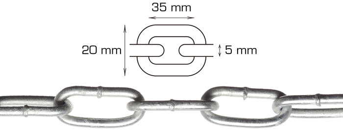 Galvaniseret kæde langleddet Ø5 mm x 5 meter